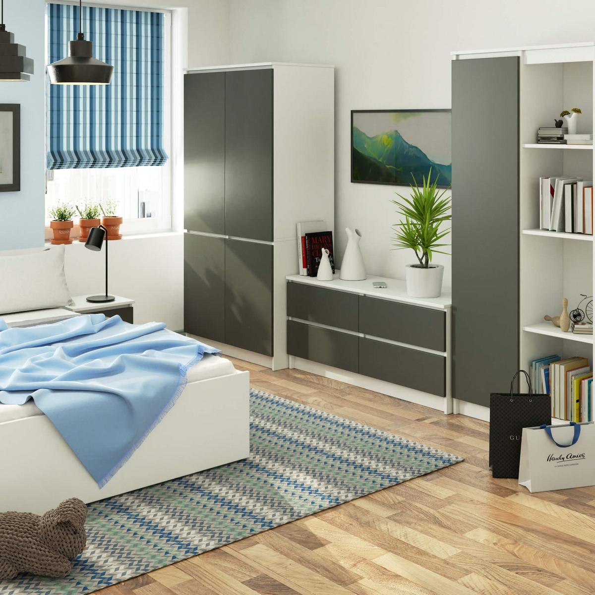 KLEIDERSCHRANK Weiß, Graphit Grau 180/90/51 - Weiß, Holzwerkstoff (90/180/51cm) - RAUMHIRSCH FURNITURE
