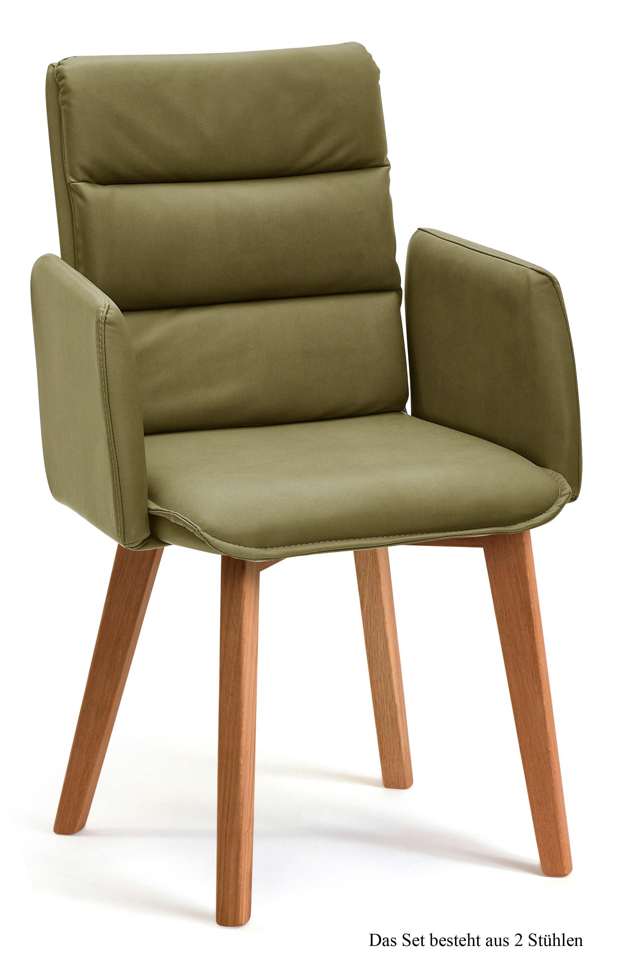 ARMLEHNSTUHL (2er-Set) Daritsa 52x92x60 Eiche geölt/Olivgrün - Eichefarben/Olivgrün, Kunststoff (60/92/52cm) - 58aufmkessel