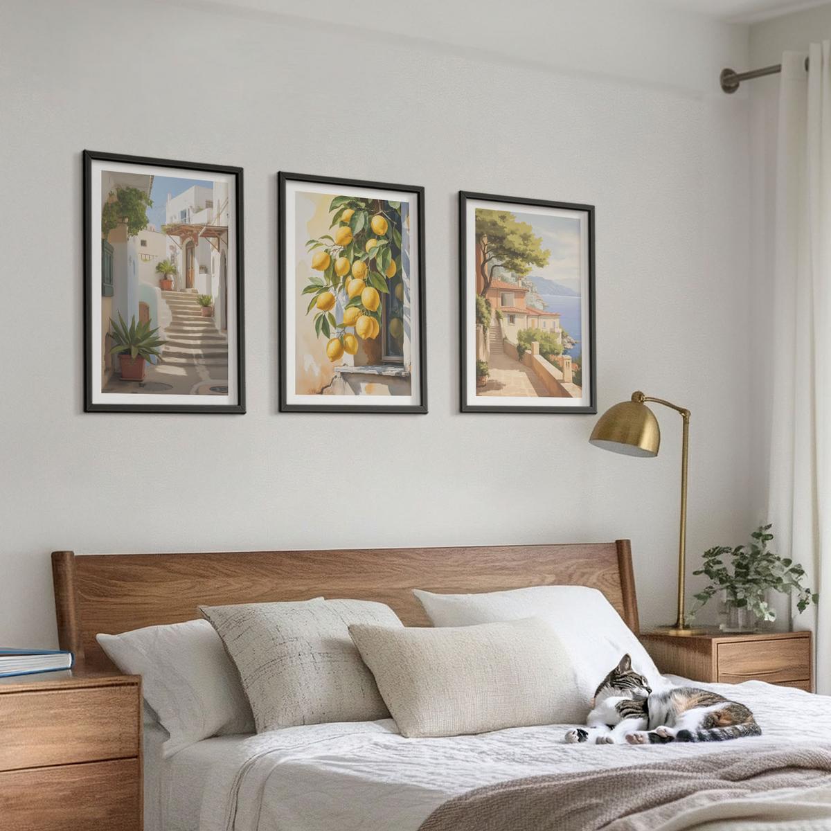 BILDER SET 3er Set - 40x60 cm Schwarzer Rahmen - Lemon Streets Meerblick - Schwarz, Kunststoff (40/60cm) - TULUP