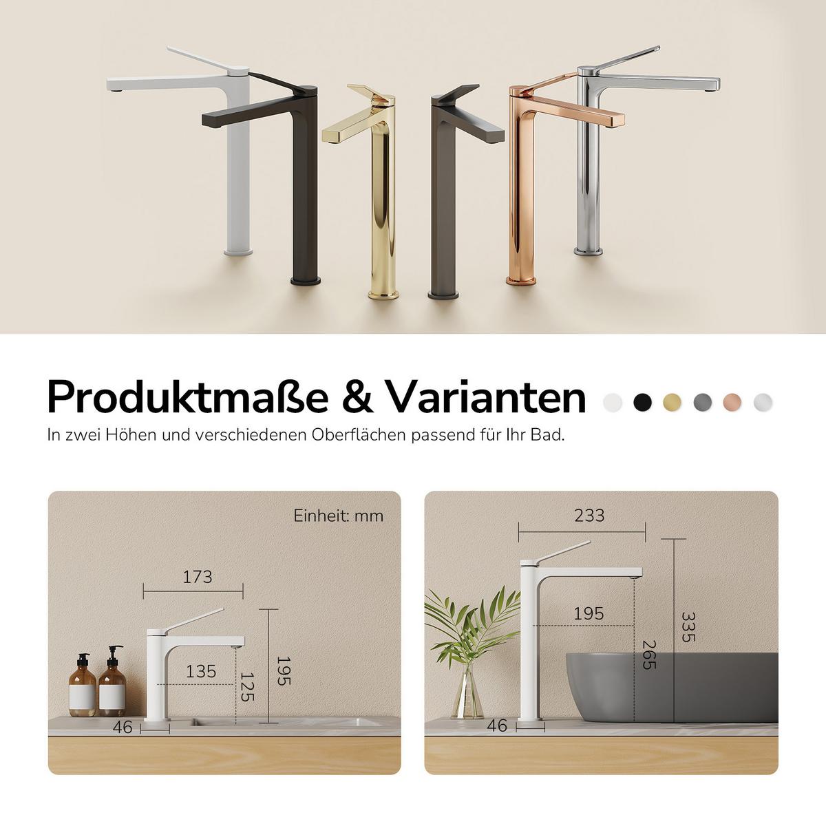 WASCHTISCHARMATUR mit Zertifiziertem Filterelement Weiß Matt Hoher Stil - Weiß, Metall (23.3/4.6/33.5cm) - EMKE
