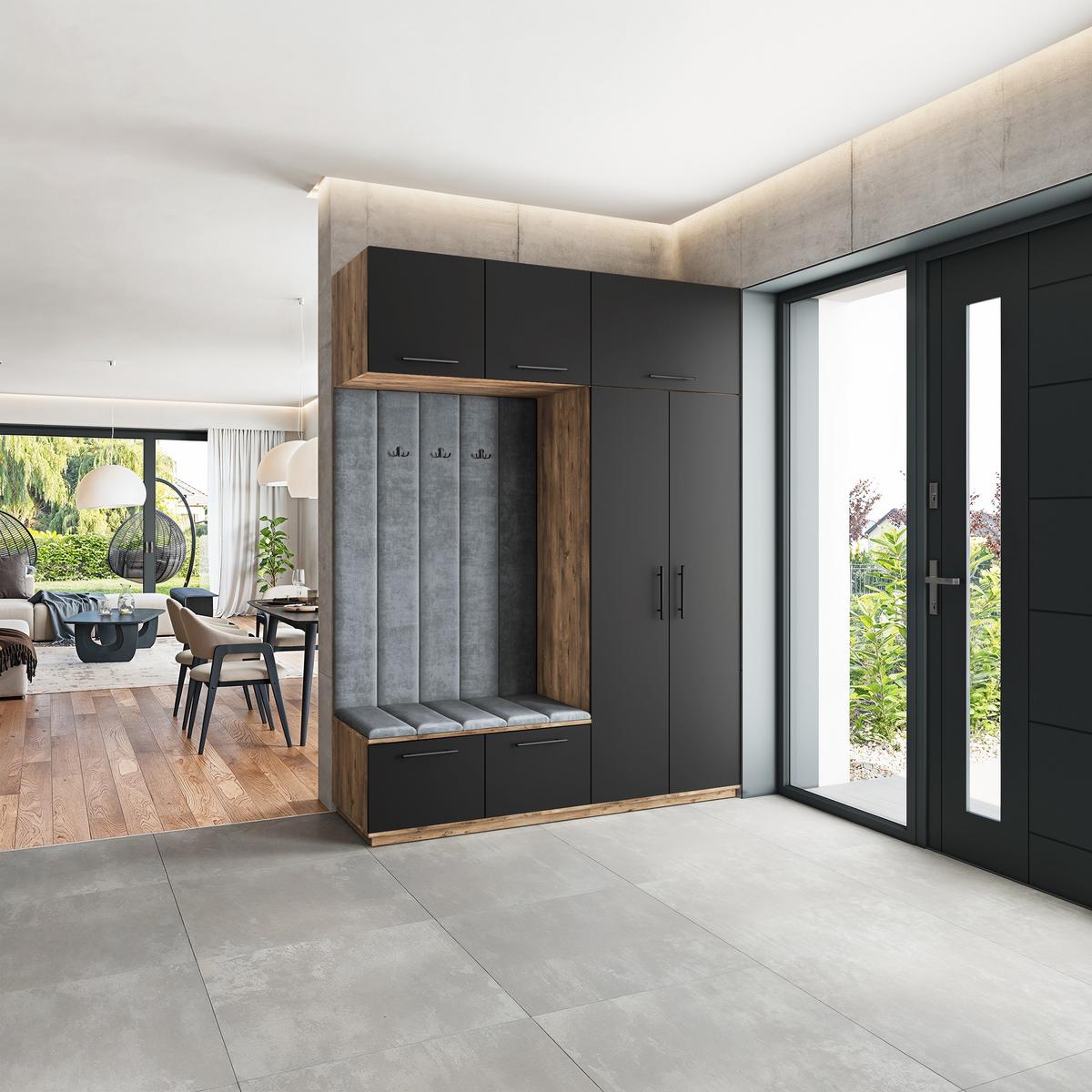 GARDEROBENSCHRANK REMA 180/240/60 cm Modern Garderobe-Set Eiche Lefkas - Eichefarben/Schwarz, Holzwerkstoff (180/240/60cm) - MASSENO