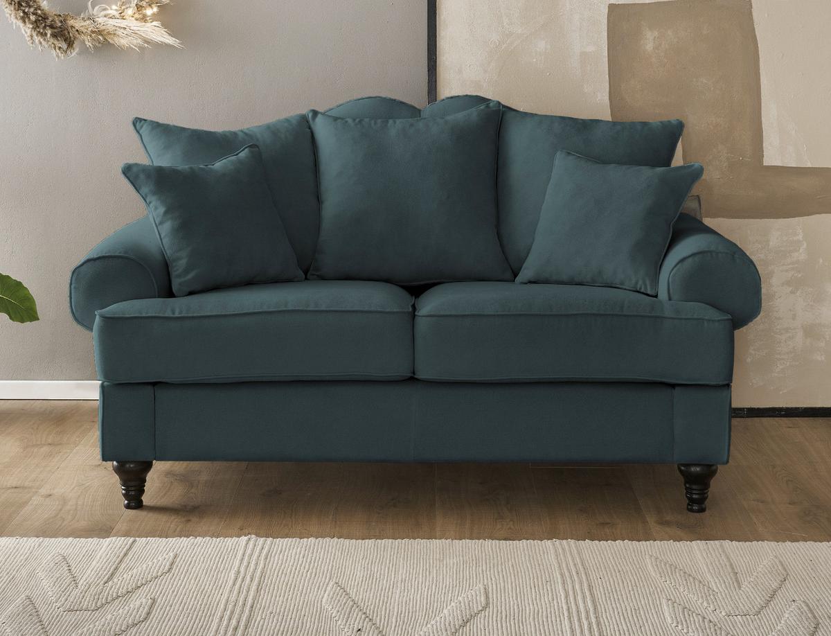 SOFA blaugrün Landhaus, Couch 2-Sitzer 170 cm - Dunkelgrün, Holz/Textil (170/95/100cm) - Furn.Design