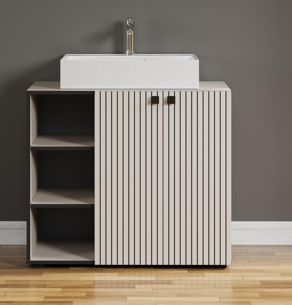 WASCHTISCH Kaschmir, Grau 90 cm, Set inklusive Waschbecken - Kaschmir/Schwarz, Holzwerkstoff/Metall (90/91/53cm) - Top.Furn