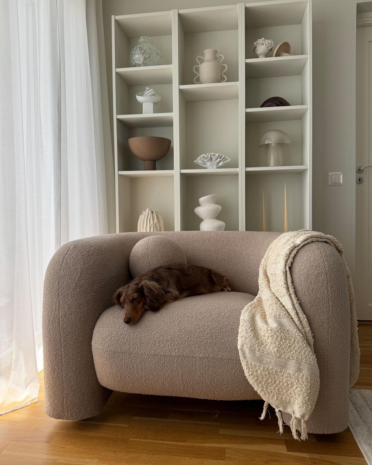 SESSEL Bouclé Beige Leiren - Beige, Textil (111/73/83cm) - Beliani