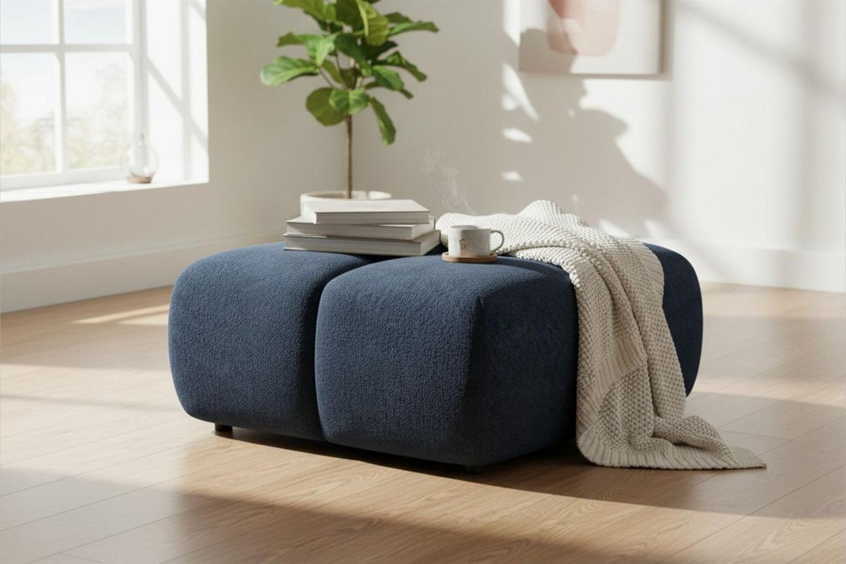 POLSTERHOCKER Vega - Blau, Holzwerkstoff/Textil (90/45/90cm) - Fun Möbel