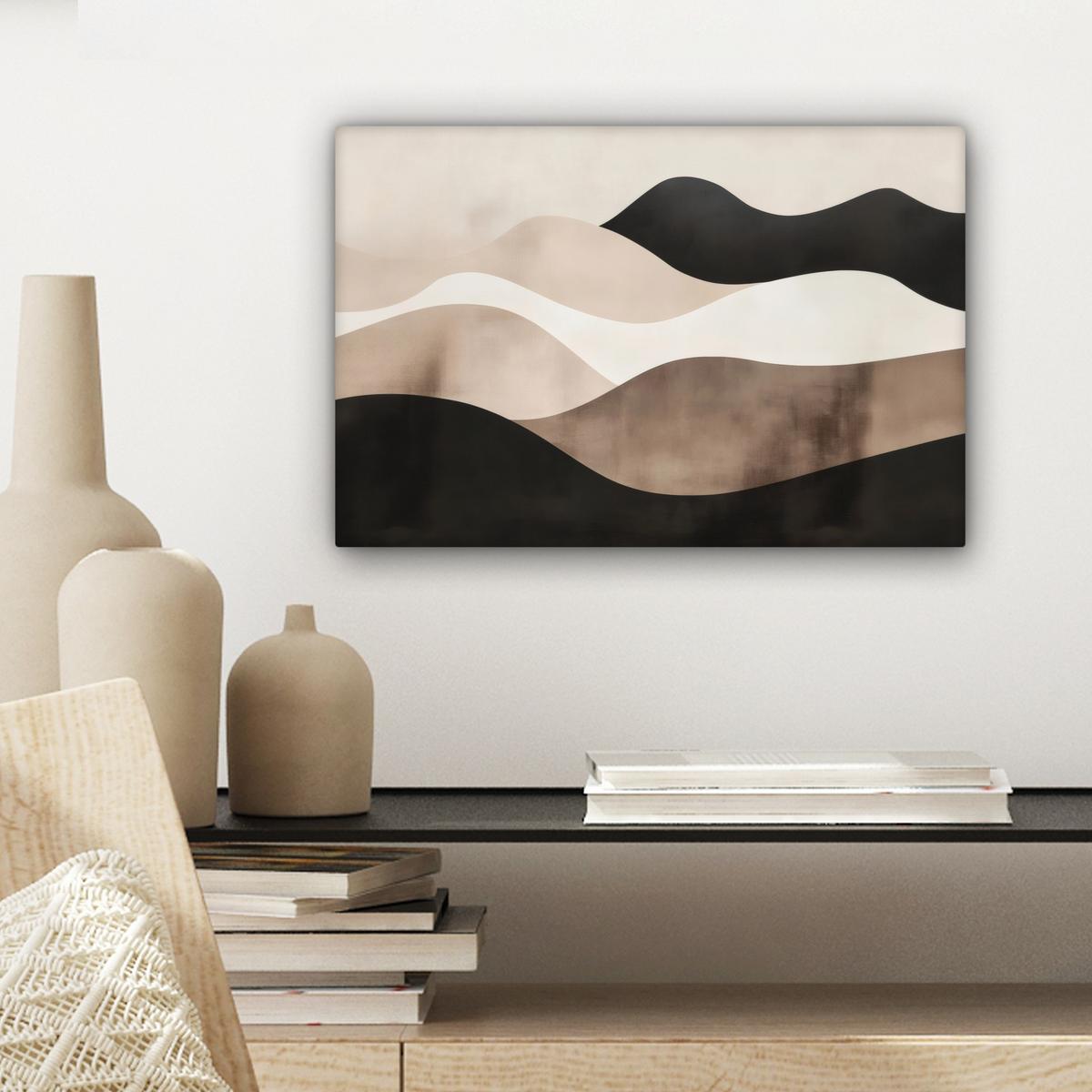 LEINWANDBILD Abstrakt - Landschaft - Wellen - Cremefarben Deko Schlafzimmer 30x20 cm - Cappuccino, Textil (30/20cm) - MuchoWow