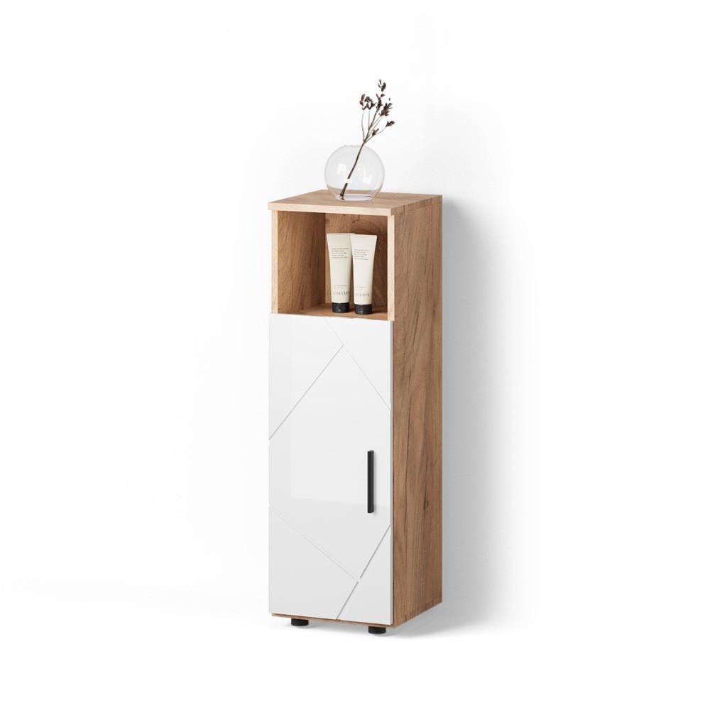 MIDISCHRANK Ronco Weiß Hochglanz/Goldkraft Eiche 30 x 95 cm - Honigeiche/Weiß Hochglanz, Holzwerkstoff (30/95/30cm) - Livinity®