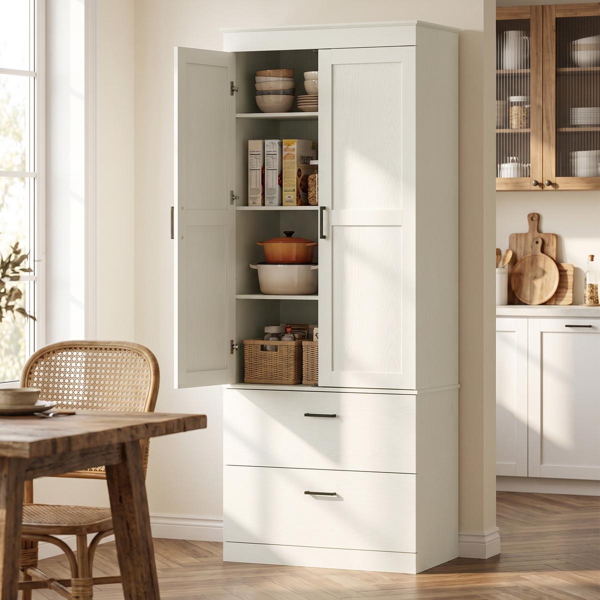 KÜCHENSCHRANK Spanplatte Cremeweiß - Creme/Schwarz, Holzwerkstoff/Kunststoff (39/178/75cm) - HOMCOM