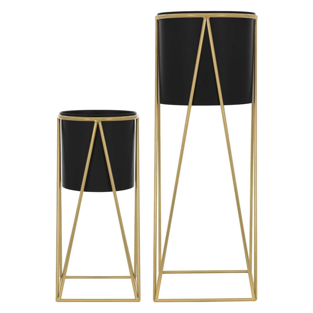 BLUMENSTÄNDER 2er Set Schwarz-Gold 21,8x22x47cm/25x25x71cm aus Stahl - Goldfarben/Schwarz, Metall (25/25/71cm) - ML-DESIGN
