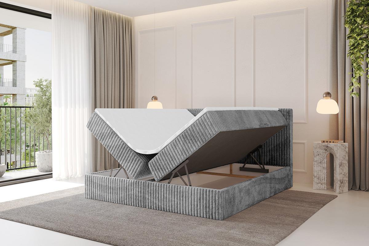 BOXBETT mit Matratze H3 und Lattenrost - TOLO - 140x200 Cord - Hellgrau - Hellgrau, Holzwerkstoff/Kunststoff (140/200cm) - ALTDECOR
