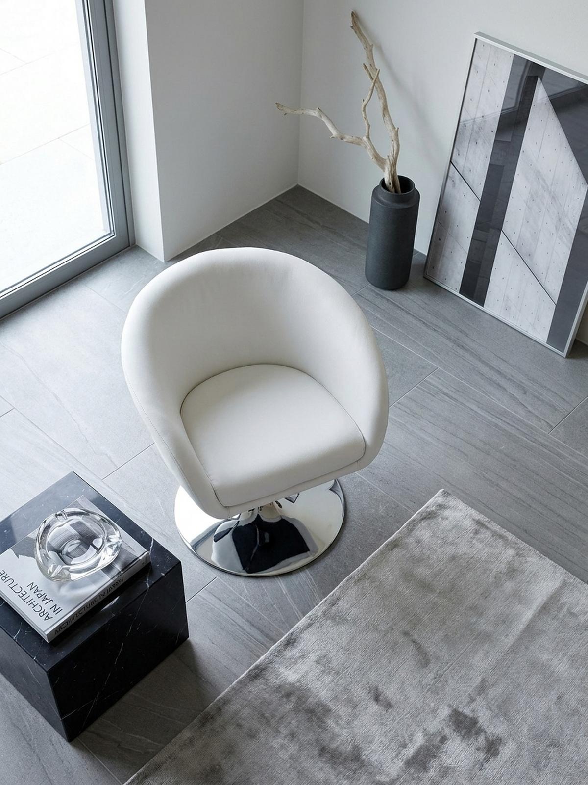 LOUNGESESSEL verstellbare Sitzhöhe mit Trompetenfuß Retro LIFT , Weiß 62x55x84 cm - Silberfarben/Weiß, Kunststoff/Textil (62/84/55cm) - KADIMA DESIGN
