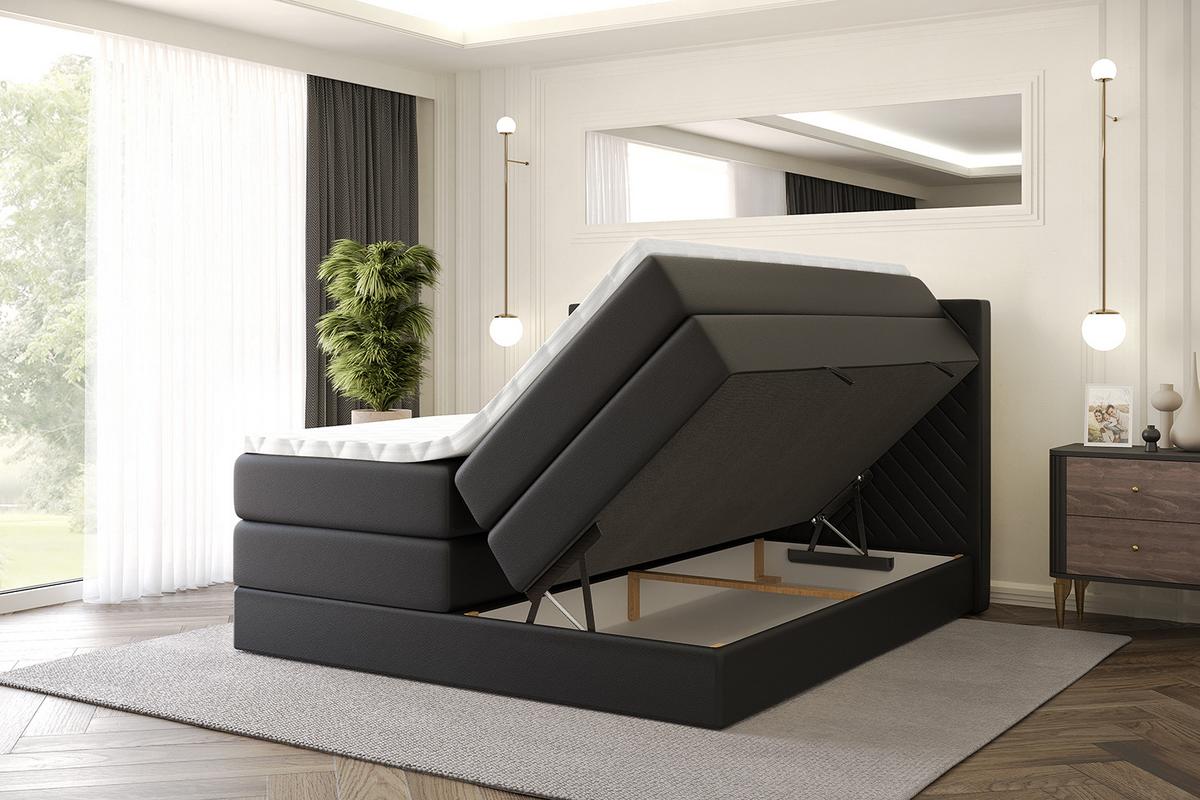 BOXSPRINGBETT mit Matratze H3|H4 und Lattenrost - VEXA KING-120x200 - Schwarz - Schwarz, Holzwerkstoff (120/200cm) - ALTDECOR
