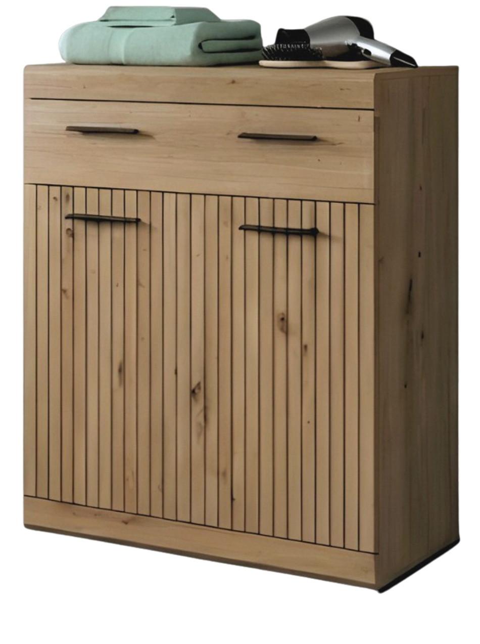 BADKOMMODE Eiche Artisan 74 x 88 cm, Badschrank mit moderner Rillen-Optik - Schwarz/Eiche Artisan, Holzwerkstoff/Kunststoff (74/88/31cm) - Inn.Furn