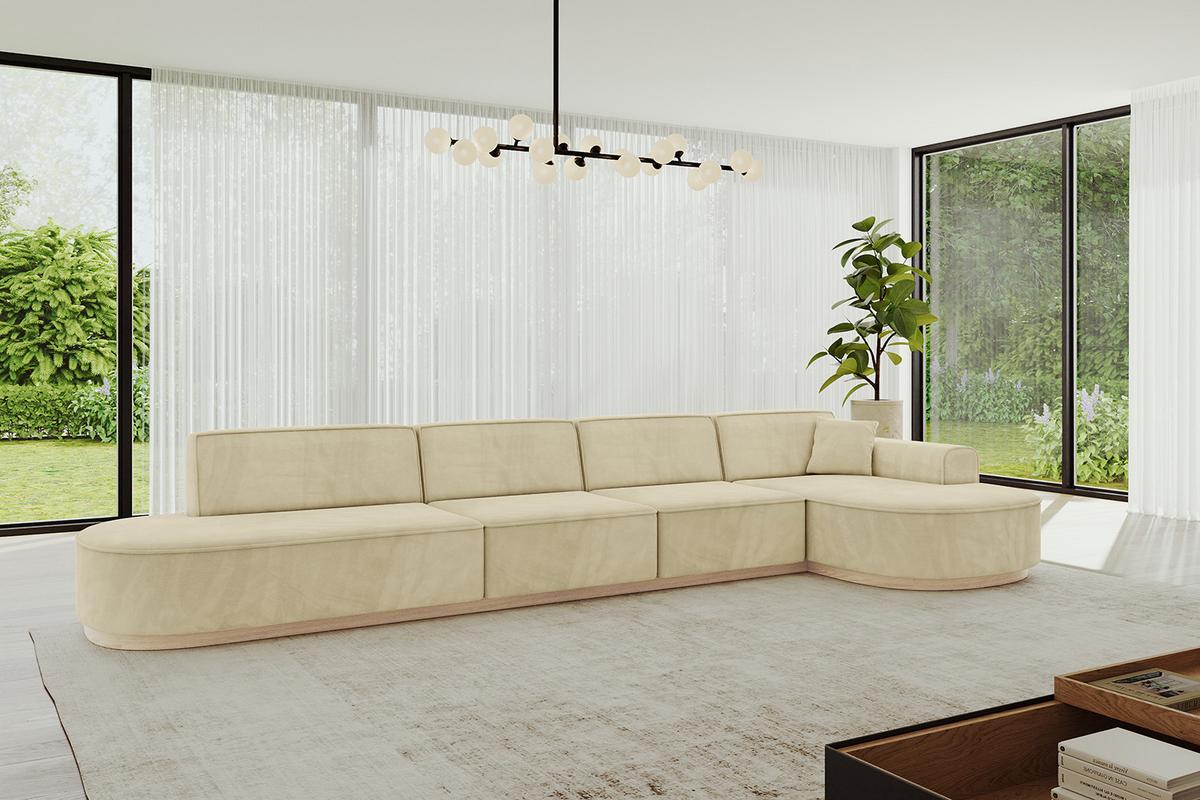 ECKSOFA Ottomane Rechts MARI-L3-v1 - 413x171x83 cm Beige Velours - Beige, Holzwerkstoff/Textil (171/413cm) - ALTDECOR