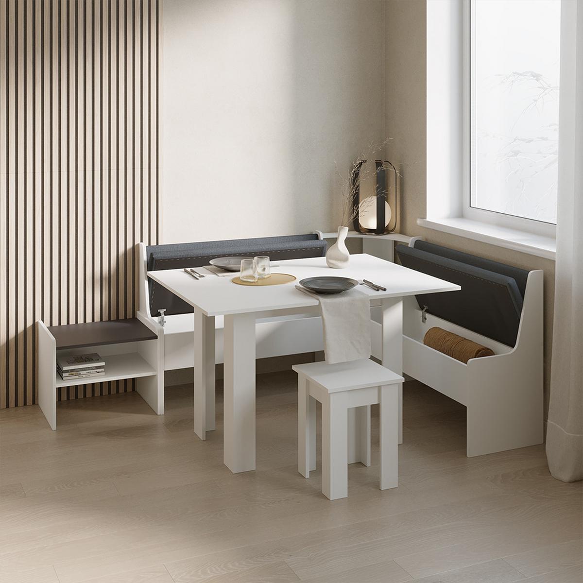 ECKBANKGRUPPE Tiberio Weiß 150 x 150 cm mit Tisch - Weiß, Holzwerkstoff (150/80/150cm) - Livinity®
