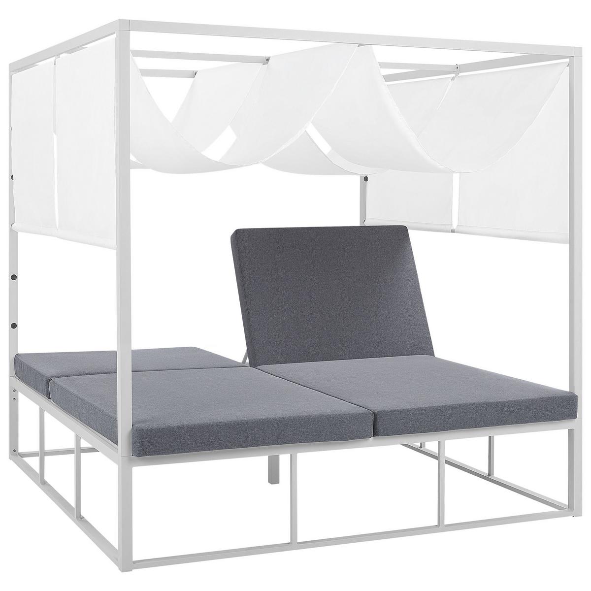 SONNENBETT mit Sonnendach Aluminium weiß Auflagen grau verstellbar PALLANZA - Weiß/Grau, Metall (195/196/196cm)