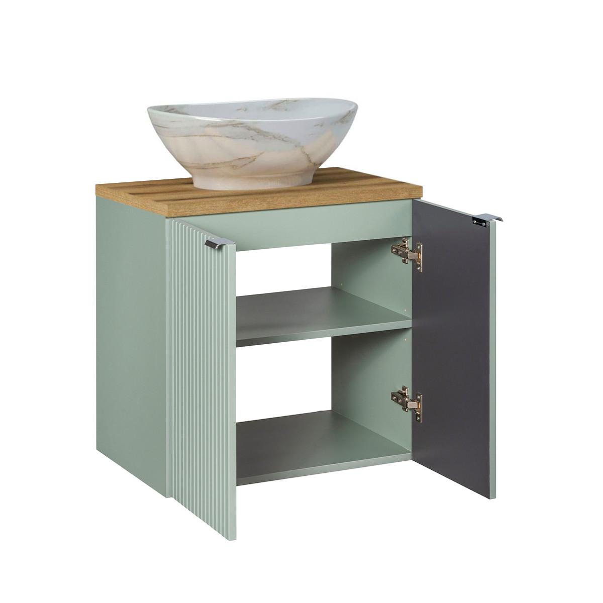 WASCHTISCH 60cm Jade Grün und Holz - Grün, Holzwerkstoff (60/57/40cm) - Petits-meubles