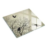 GLASPLATTE 60x52 cm Raben auf einem Baum - Schwarz Hochglanz/Braun, Glas (60/0.4/52cm) - TULUP
