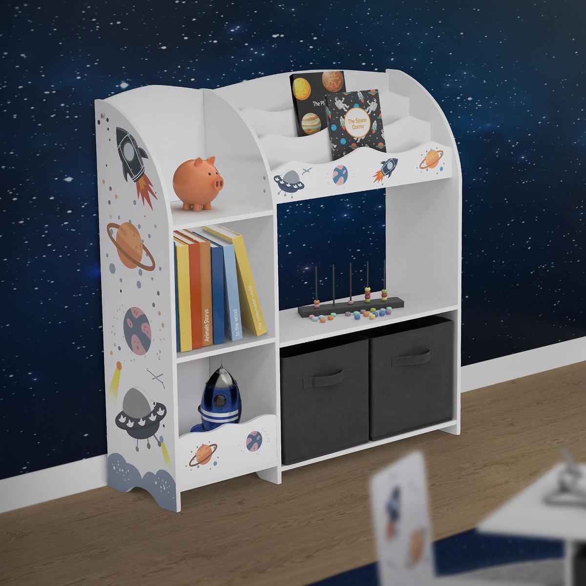 KINDERREGAL Weltraum Motiv 93 x 30 x 98 cm Weiß - Weiß, Holzwerkstoff (93/98/30cm) - Joyz