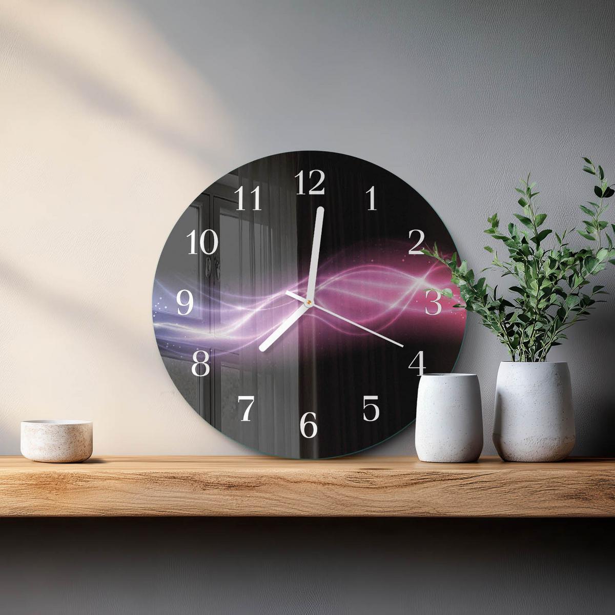 WANDUHR aus Glas Ø30 cm - Abstrakte Linien - Lila, Glas (30/30/0.4cm) - TULUP