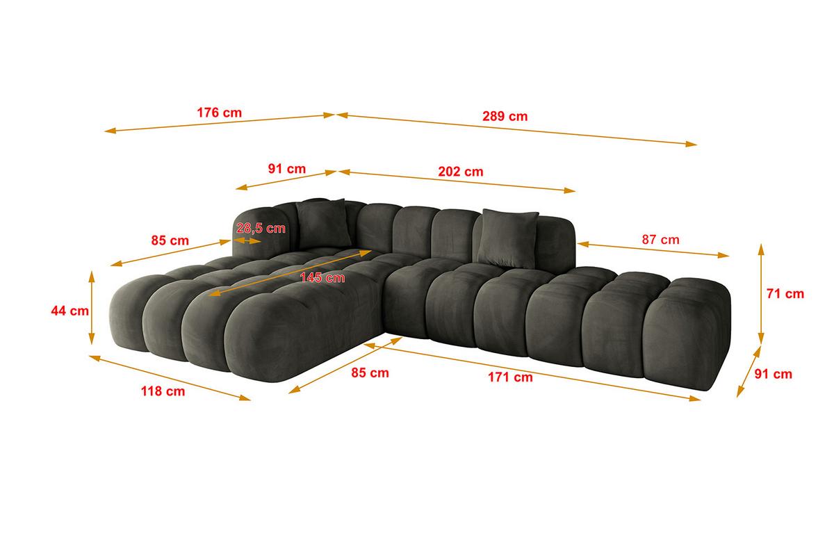 ECKSOFA Ottomane Links OLEA-L2 - 289x176x71 cm Schwarz - Schwarz, Holzwerkstoff/Kunststoff (289/176cm) - ALTDECOR