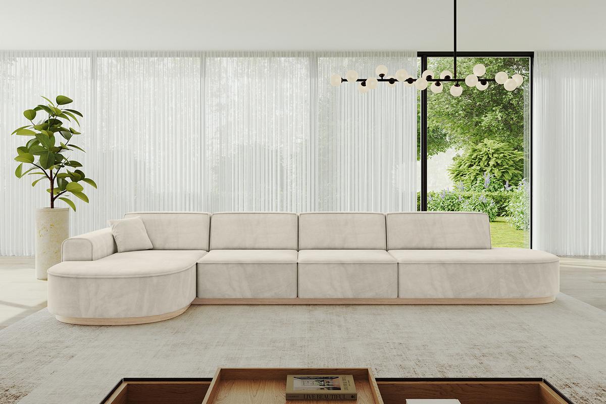 ECKSOFA Ottomane Links MARI-L3-v1 - 413x171x83 cm Ecru Velours - Ecru, Holzwerkstoff/Textil (413/171cm) - ALTDECOR