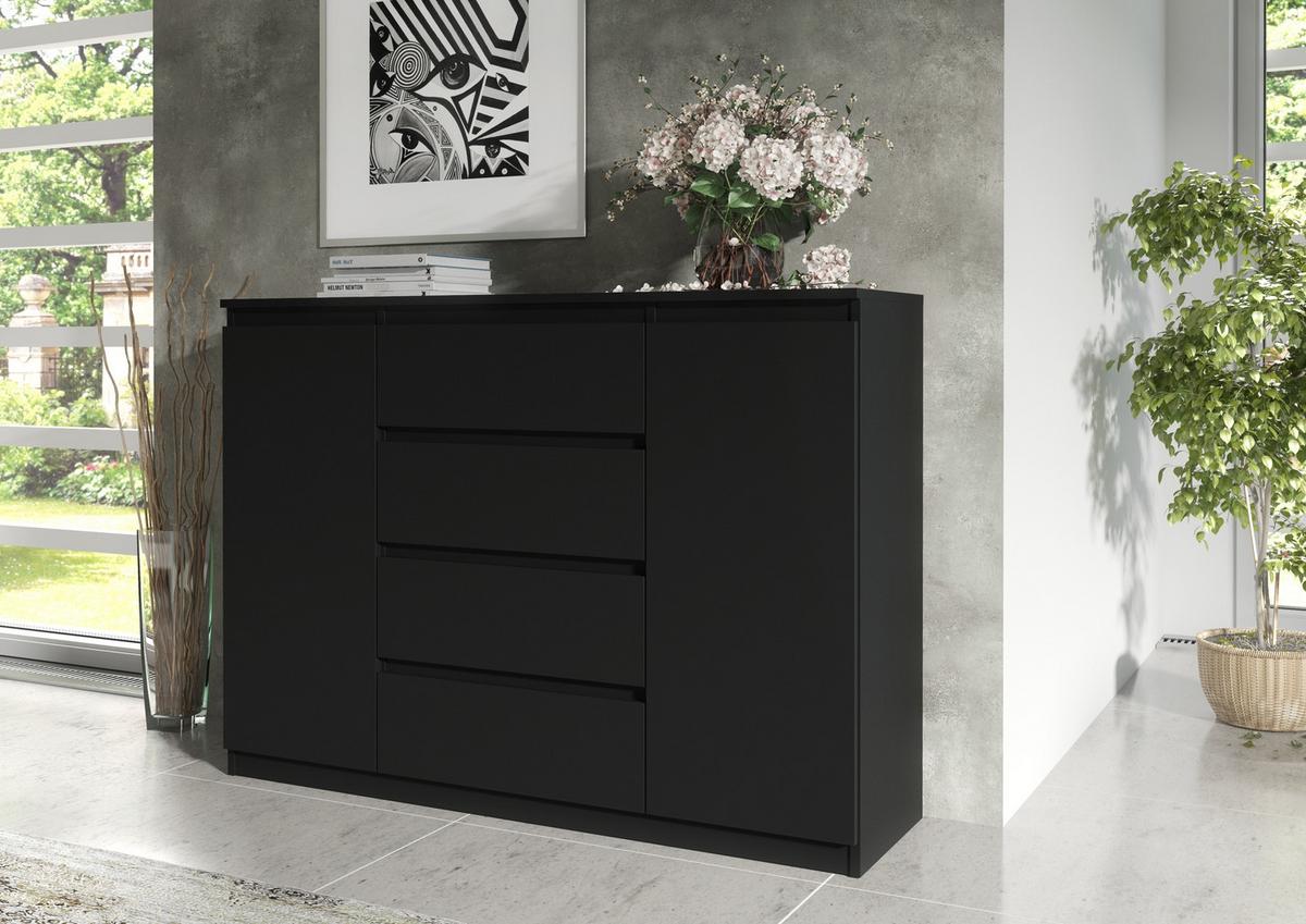 KOMMODE Schwarz 120/102/39 - Schwarz, Holzwerkstoff (120/102/39cm) - RAUMHIRSCH FURNITURE