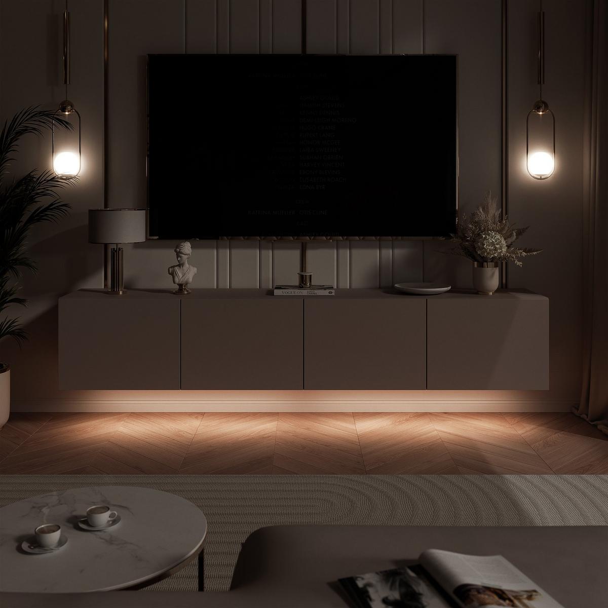 TV-LOWBOARD weiß hochglanz, hängend mit LED-Beleuchtung - Weiß Hochglanz, Holzwerkstoff (200/36/40cm) - Idohome