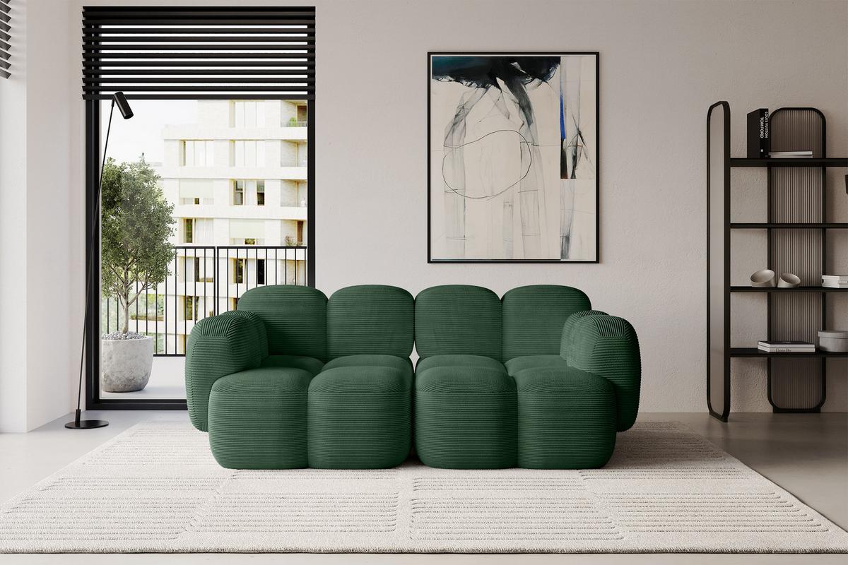 2-SITZER modulares Sofa Miko-S1 214x118x75 cm Grün Cord - Waldgrün/Schwarz, Holzwerkstoff/Kunststoff (214/75/118cm) - ALTDECOR