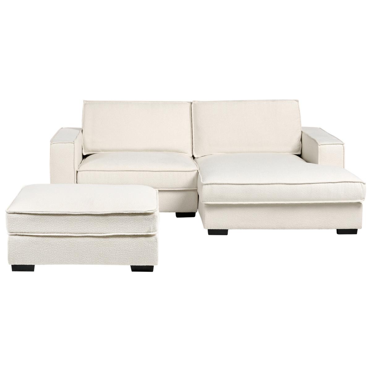 ECKSOFA Bouclé Hellbeige mit Ottomane linksseitig Kolding - Beige/Schwarz, Textil (228/152cm) - Beliani