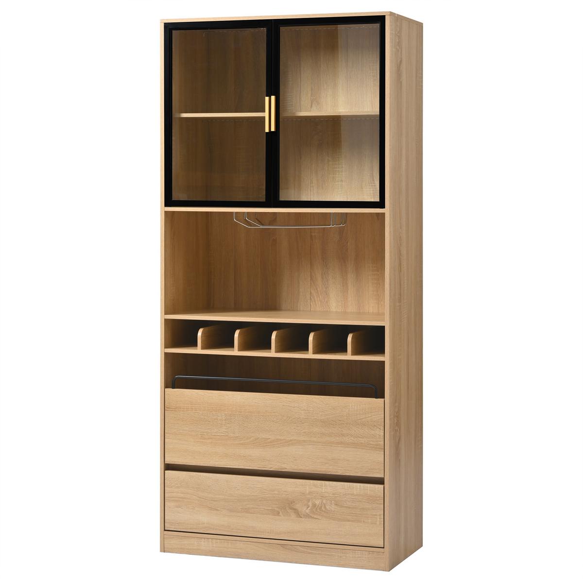 KÜCHENSCHRANK natur-optik 180 cm hoch mit 3-farben led & weinregal - Naturfarben, Holzwerkstoff (80/180/40cm) - Urban Meuble