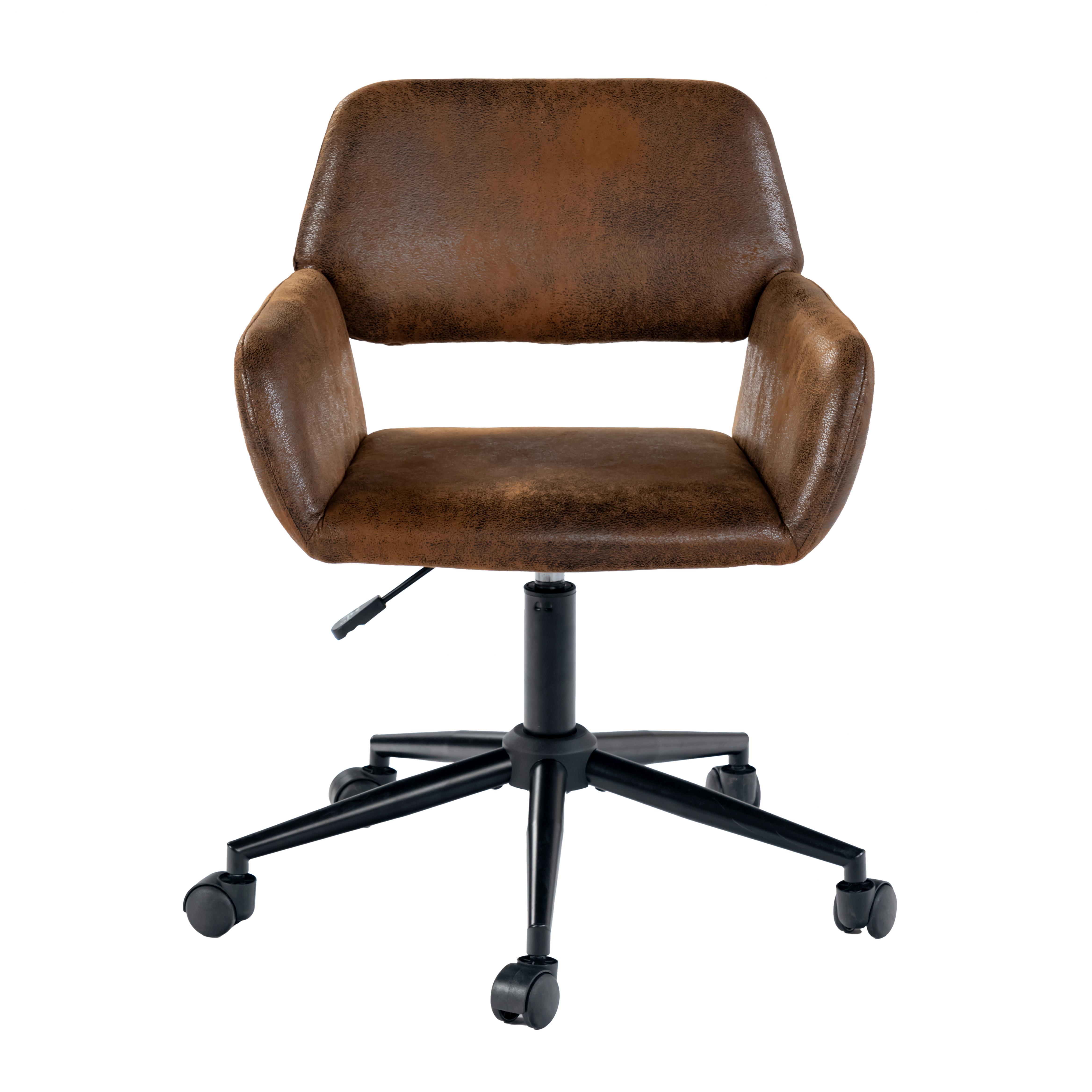 BÜROSTUHL – Wildleder Optik, Höhenverstellbar und 360° drehbar - Schwarz/Braun, Textil/Metall (54/85/56cm) - Urban Meuble