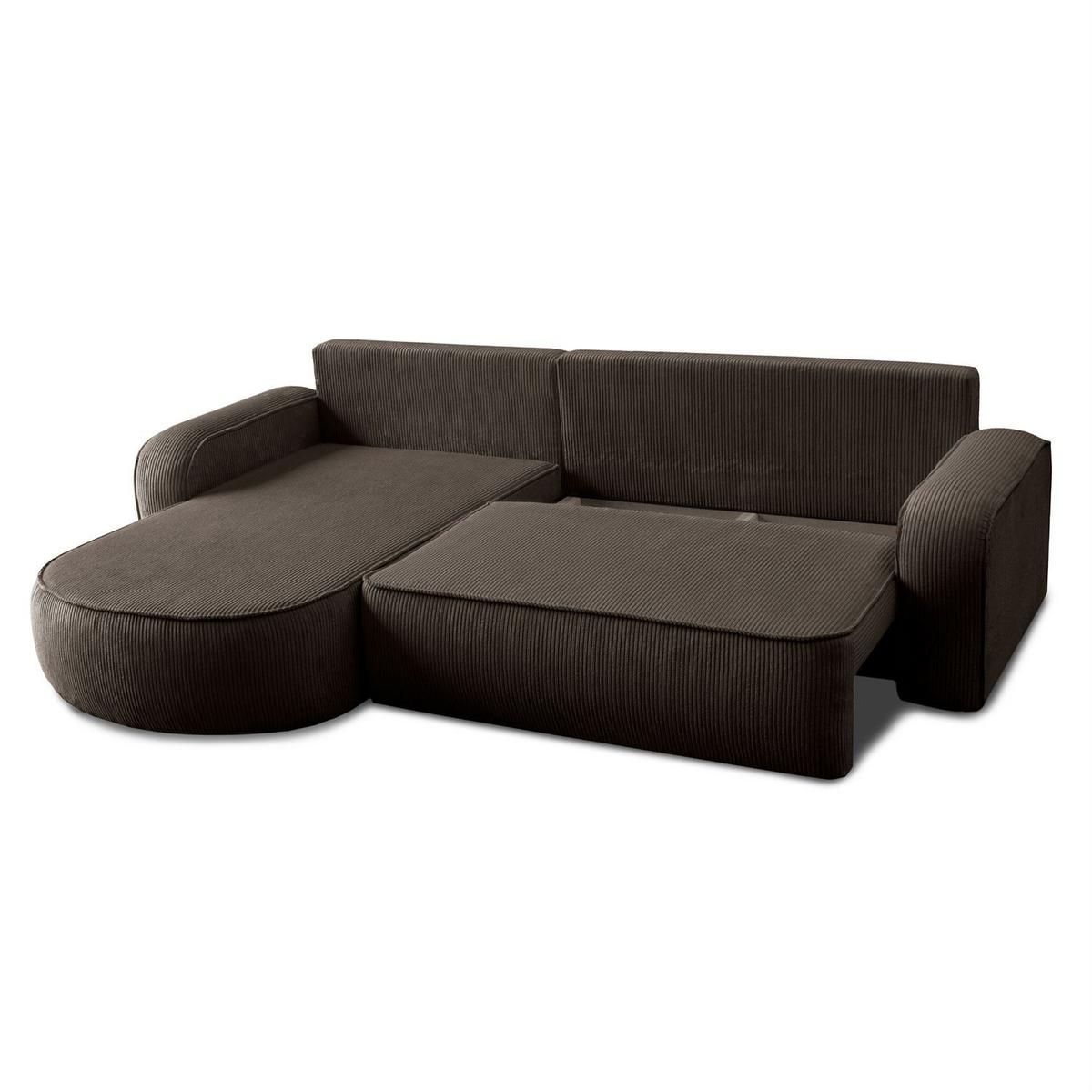 ECKSOFA VENUS mit Schlaffunktion und Bettkasten, Poso 06 - Dunkelbraun, Textil (275/178cm) - Lookway