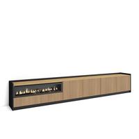 LOWBOARD, Eiche und Schwarz, 310/37/50cm, Elektrokamin. - Eichefarben, Holzwerkstoff (310/50/37cm) - Skraut Home