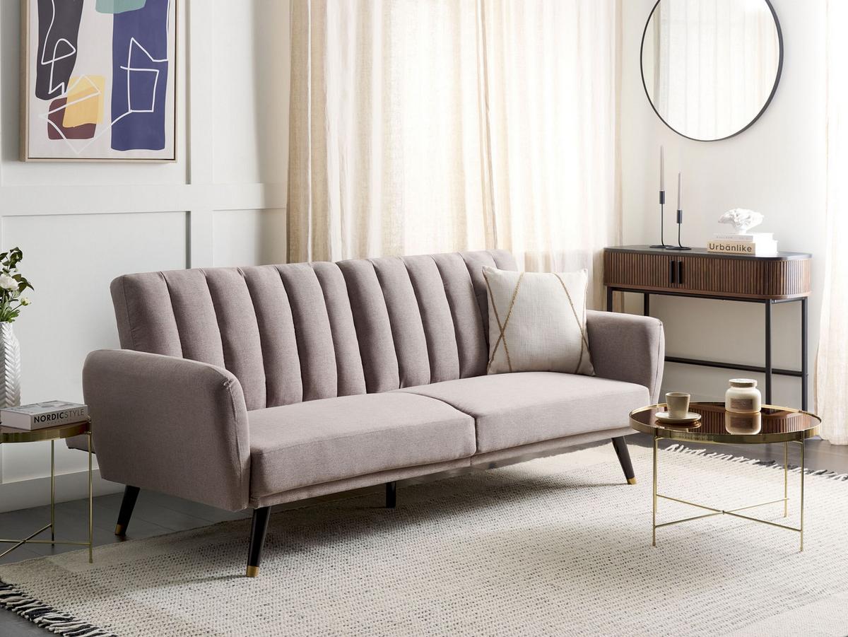 3-SITZER-SCHLAFSOFA Samtstoff hellbraun Vimmerby - Braun, Textil (212/90/80cm) - Beliani