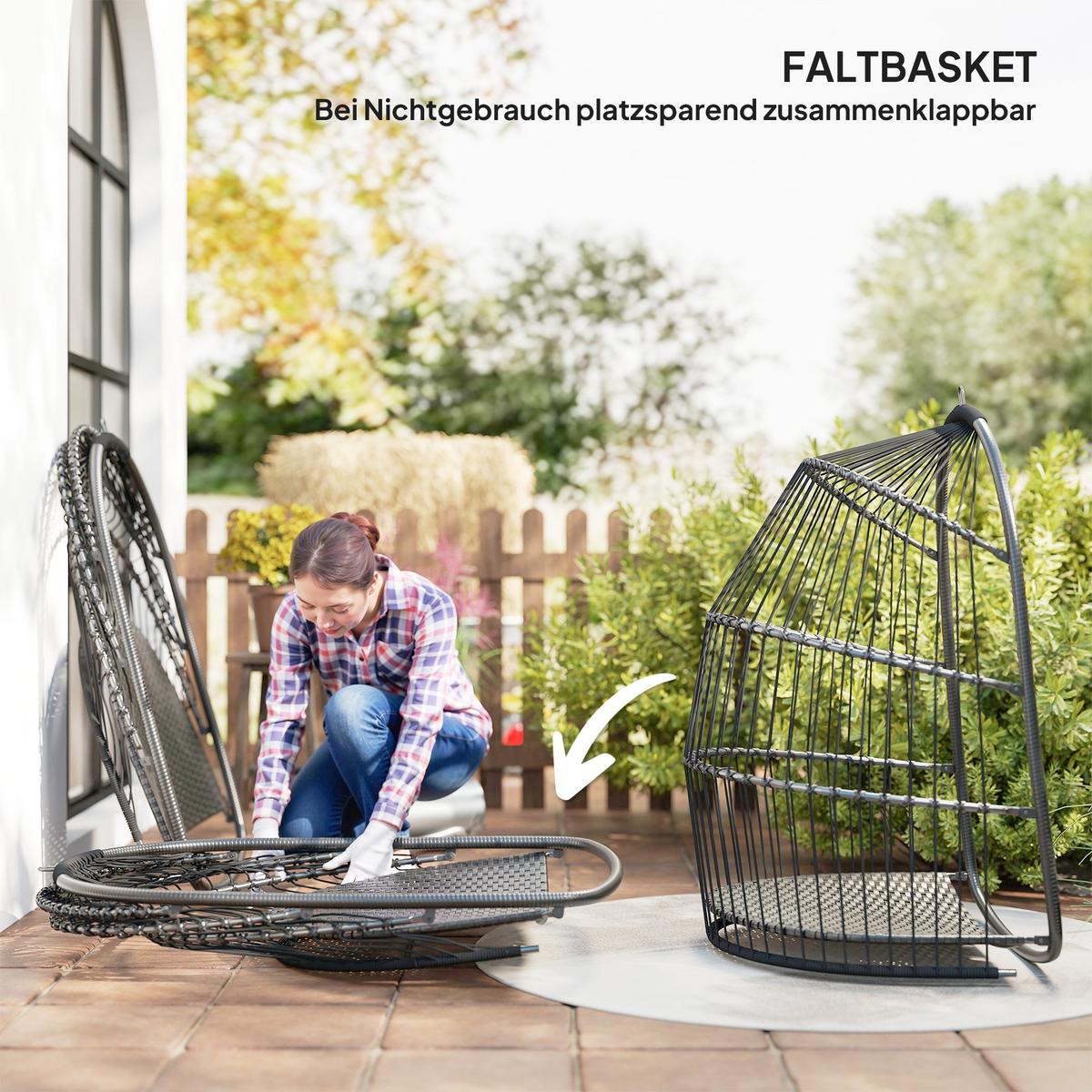 HÄNGESTUHL aus Rattanmit Kissen - Dunkelgrau, Metall (68/105/74cm) - Outsunny