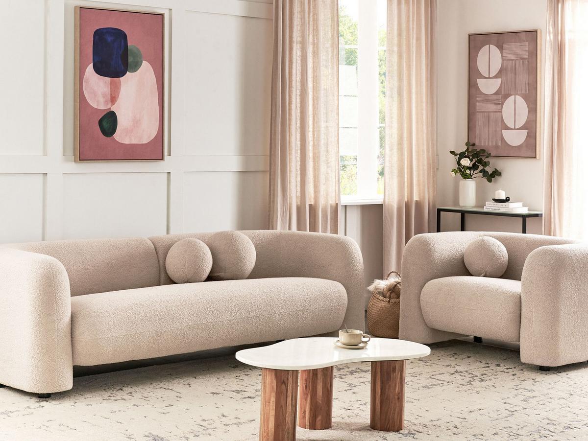 4-SITZER-SOFA Set Bouclé beige Leiren - Beige, Textil (83/83/224cm) - Beliani
