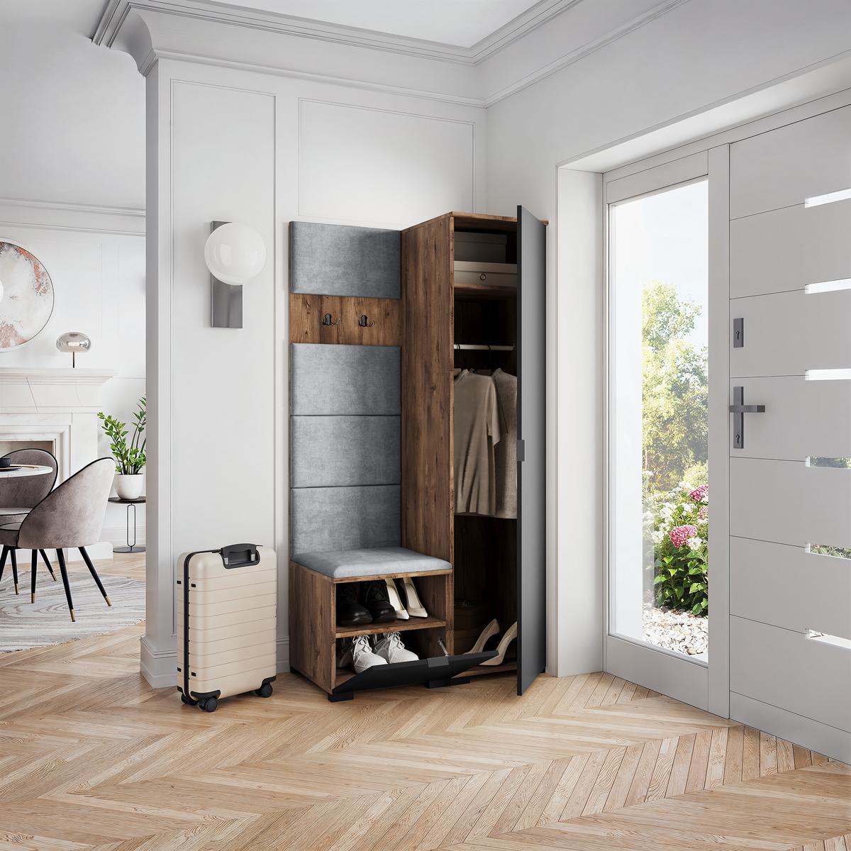 GARDEROBENSCHRANK LORI 95/181/51 cm Modern Eichefarben - Eichefarben/Hellgrau, Holzwerkstoff (95/181/51cm) - MASSENO