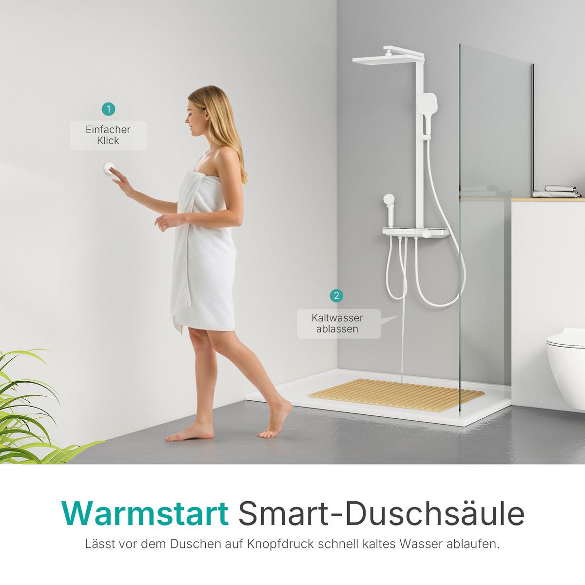 ÜBERKOPFBRAUSESET mit Thermostat und 4 Wasserauslässen 40,9/60/105 cm - Weiß, Metall (40/113/58cm) - EMKE