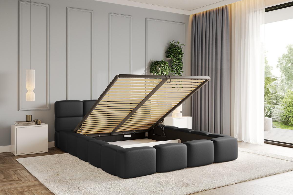 POLSTERBETT mit Bettkasten und Lattenrost, Bett mit Kopfteil, Boxbett ohne Matratze, Doppelbett mit Stauraum - NATA-v1 200x200 Schwarz - Schwarz, Holzwerkstoff/Textil (200/200cm) - ALTDECOR