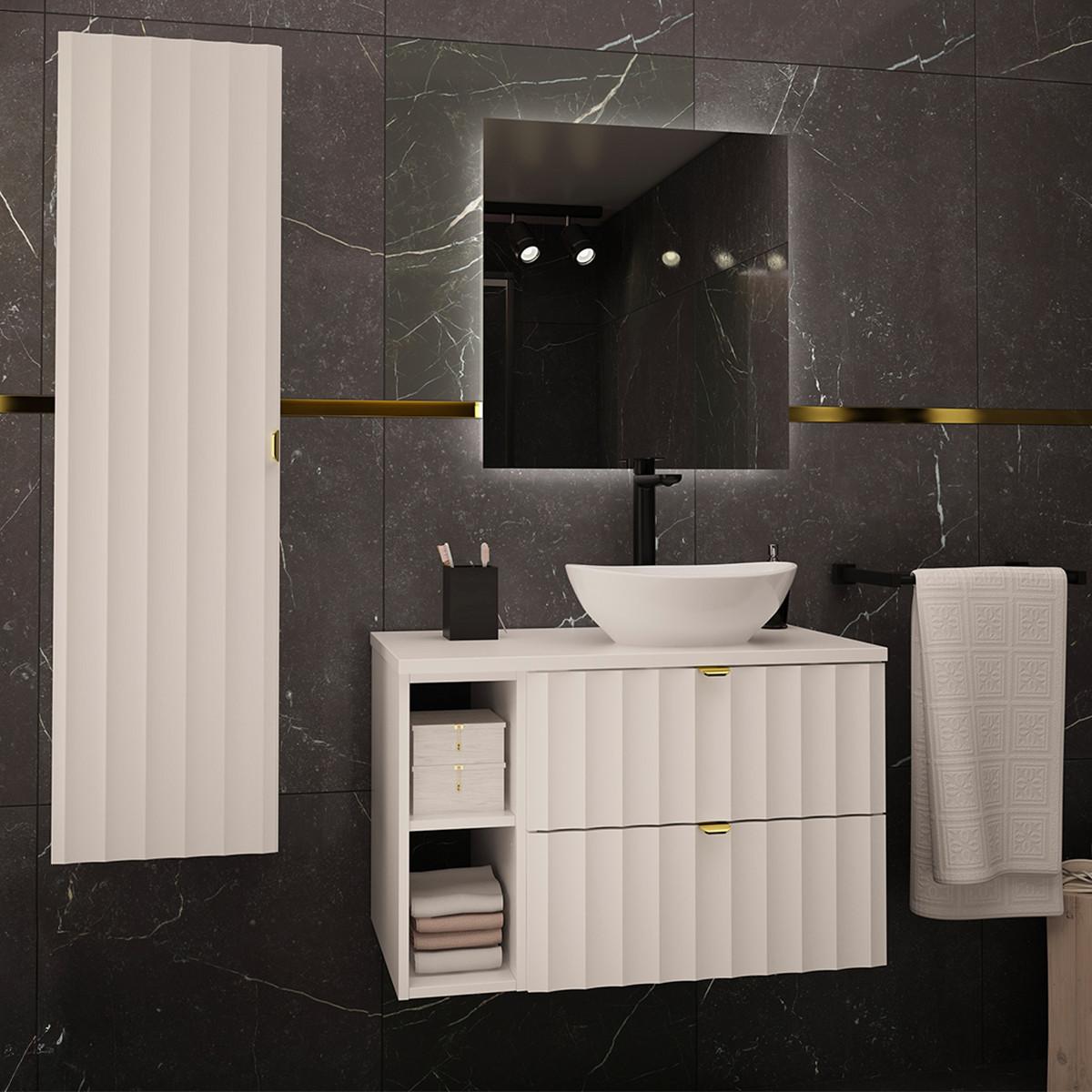 BADMÖBEL 80.6cm Lexa 2er-Set Weiß - Weiß, Holzwerkstoff (80.6/52.2/46.5cm) - Petits-meubles