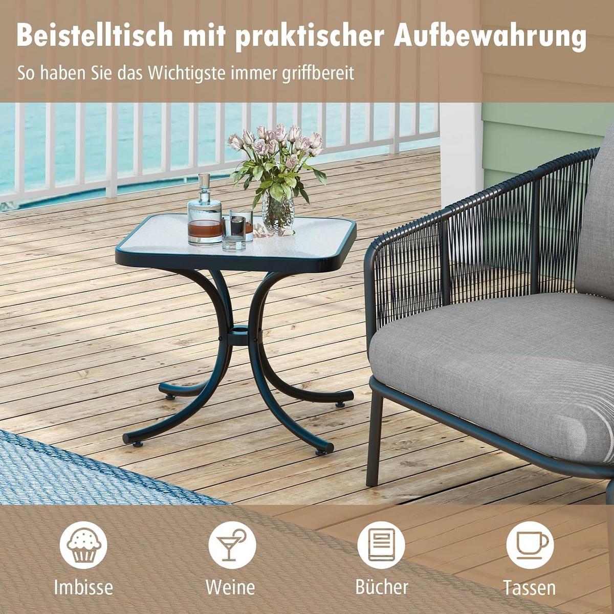 BEISTELLTISCH Schwarz - Schwarz, Glas (50/50/45cm) - COSTWAY