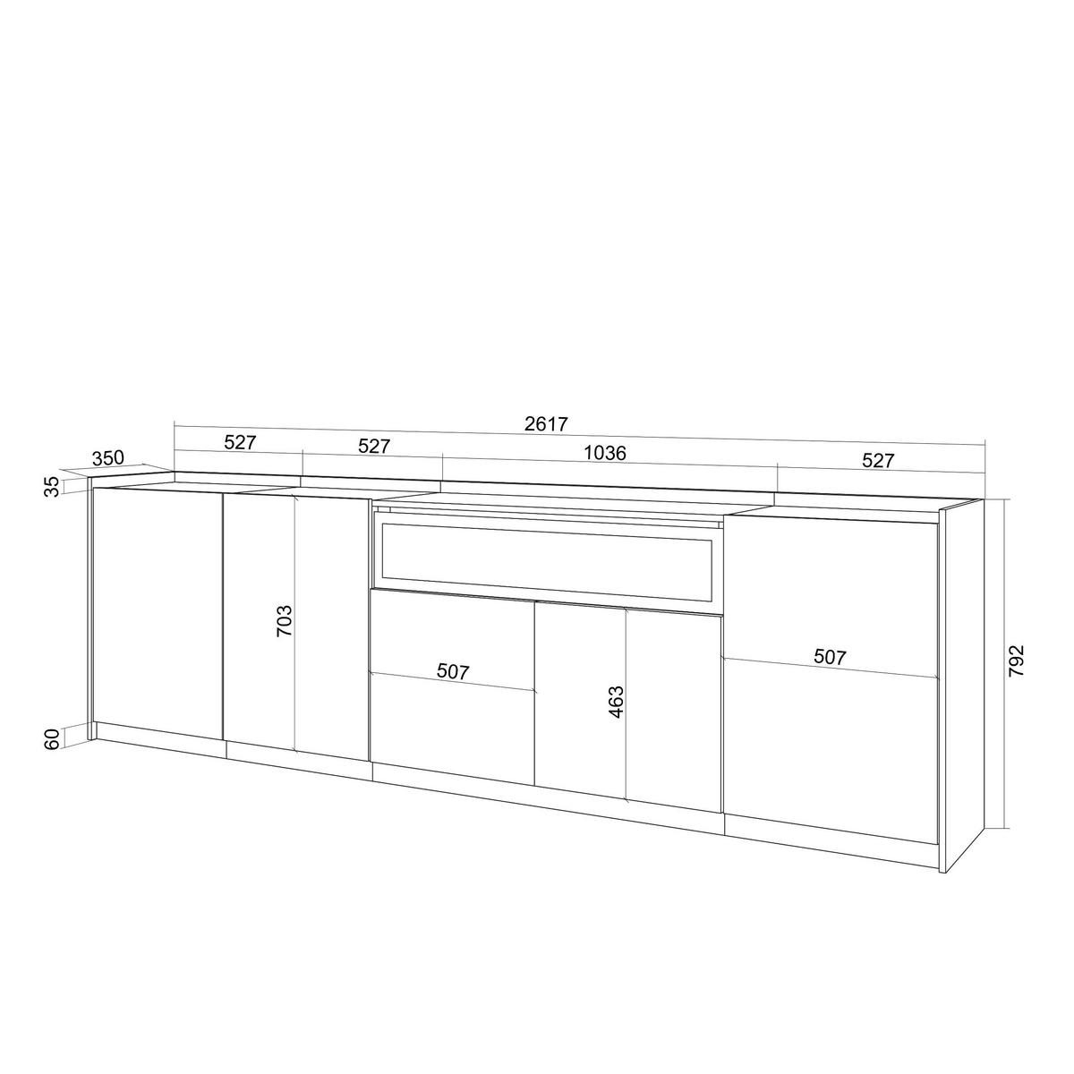 SIDEBOARD, Highboard, Dunkler Eiche und Schwarz, Elektrokamin, 260/37/80cm - Hellbraun, Holzwerkstoff (260/80/37cm) - Skraut Home