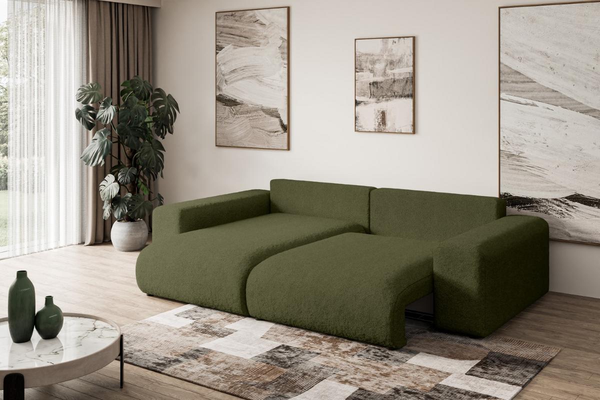 ECKSOFA Ottomane links ESKAR-L 266x176x72 Olivgrün Bouclé - Schwarz/Olivgrün, Holzwerkstoff/Kunststoff (266/176cm) - ALTDECOR