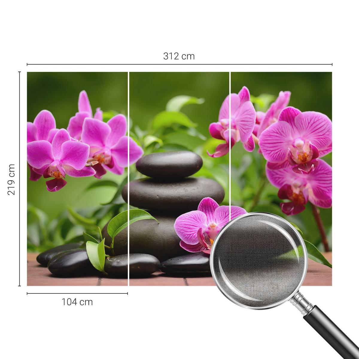 FOTOTAPETE 312x219 cm - Orchideensteine - Grün, Textil (312/219cm) - Wallfluent