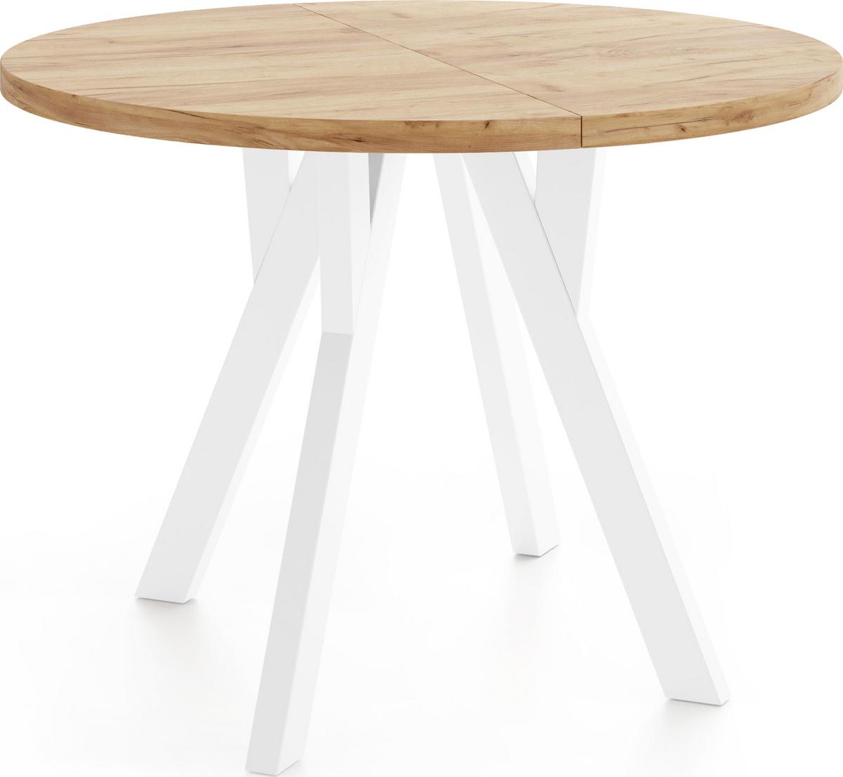 ESSTISCH Avero White runder ausziehbarer, Eiche Craft braun 80-160/80/77 cm - Eiche Wotan/Weiß, Holz/Holzwerkstoff (80/160/77cm) - WFL GROUP