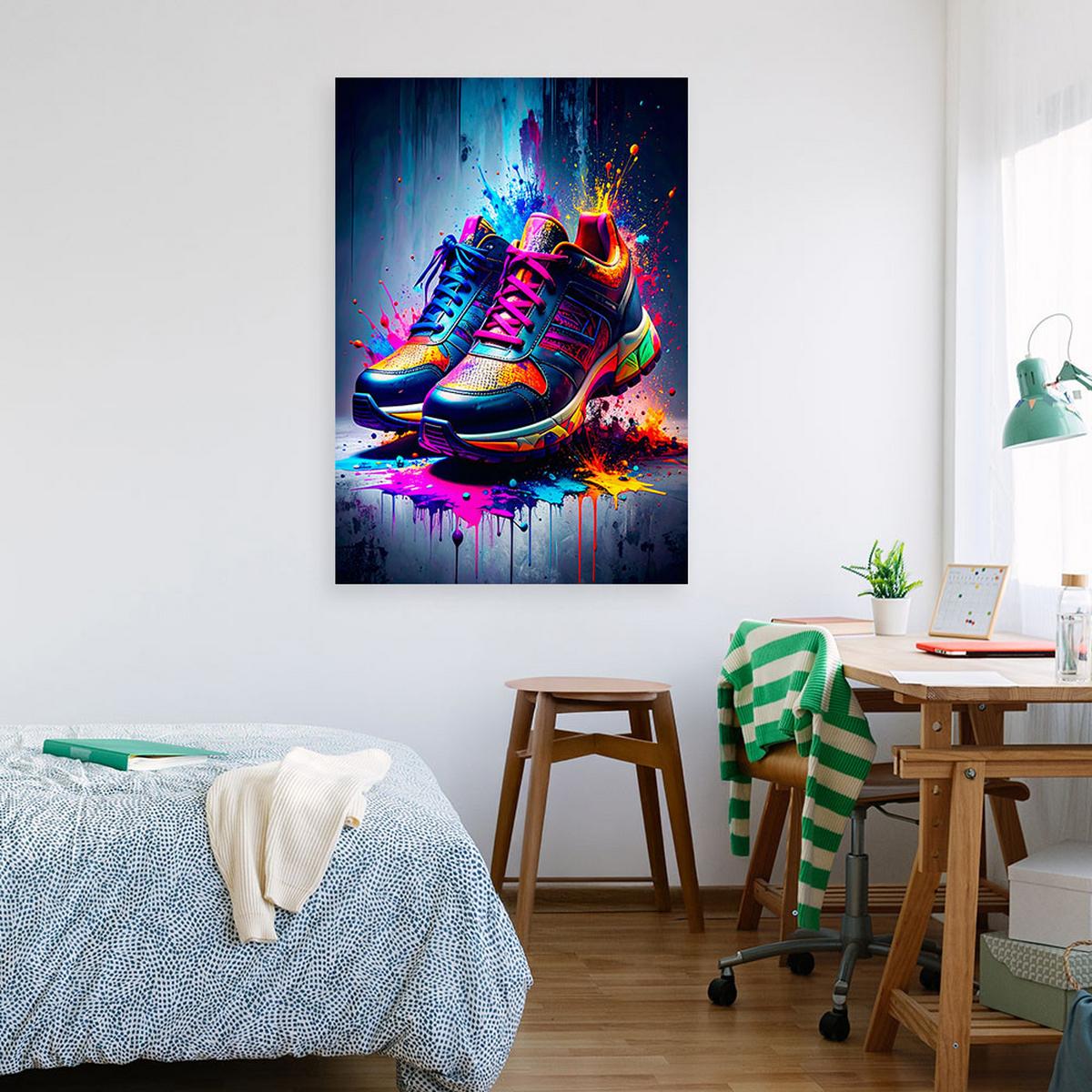 LEINWANDBILD Graffiti Bunte Schuhe Street Art 80x120cm - Multicolor, Textil (80/120cm) - Feeby