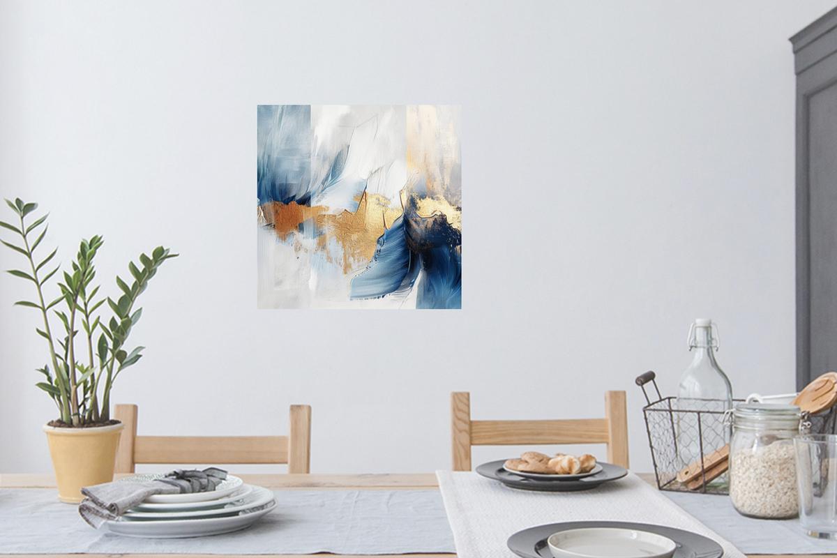 WANDTATTOO Gold - Blau - Aquarell - Kunst - Modern Wanddeko 50x50 cm - Hellblau, Kunststoff (50/50/0.1cm) - MuchoWow