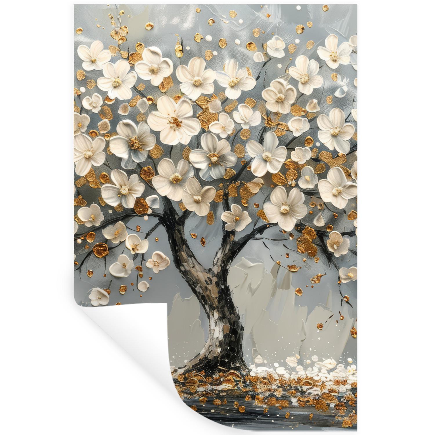WANDTATTOO Baum - Blumen - Weiß - Natur - Kunst Wandbild 40x60 cm - Weiß, Kunststoff (40/60/0.1cm) - MuchoWow