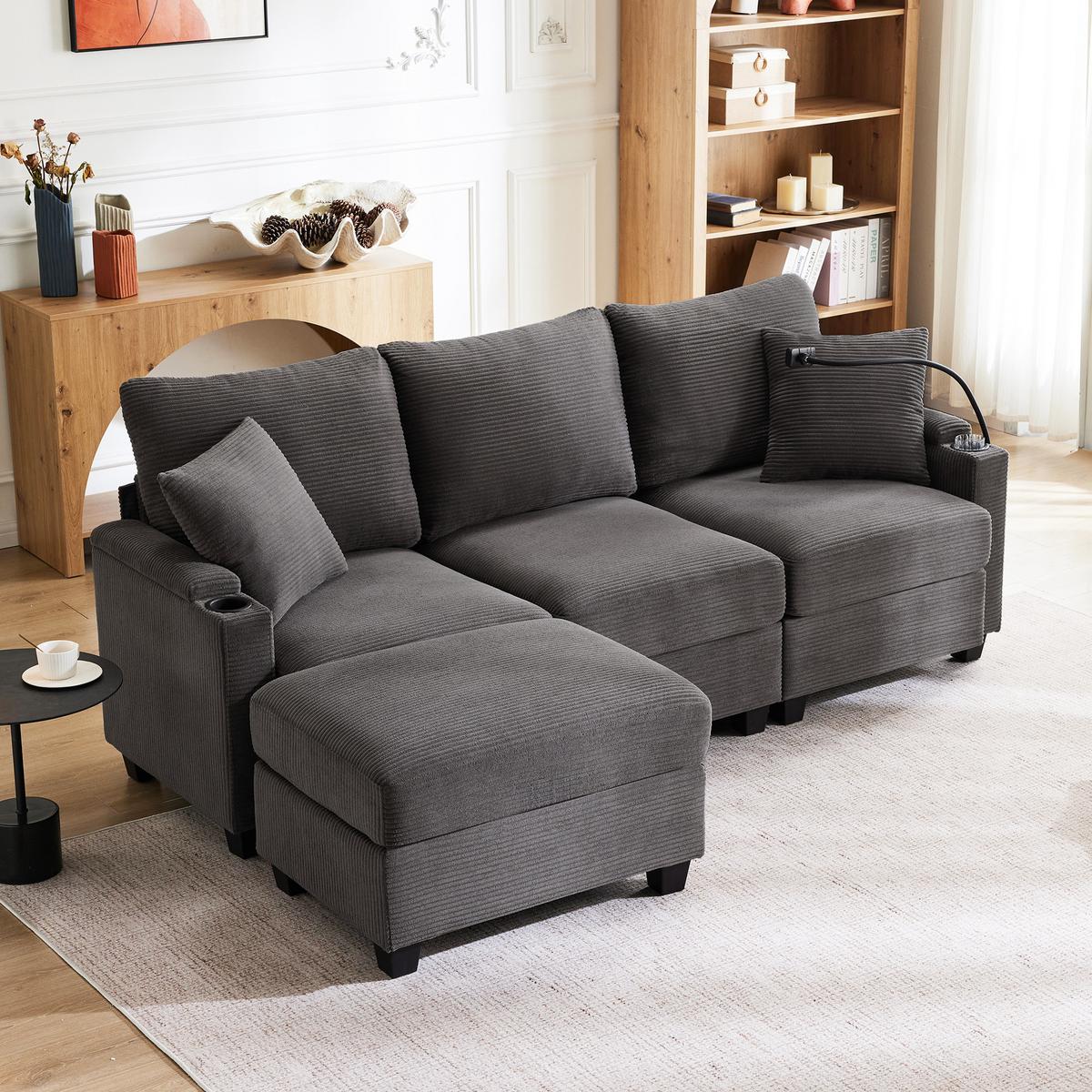 SOFA Modernes 3-Sitzer mit Stoffbezug, Grau – Komfortabel, stilvoll, langlebig, 220 x 90 x 85 cm - Grau, Holzwerkstoff/Textil (213/139cm) - Urban Meuble